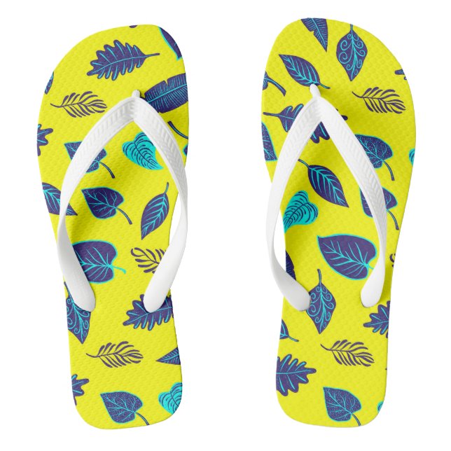 Bright Yellow Tropical Leaf Pattern Jandals (Footbed)