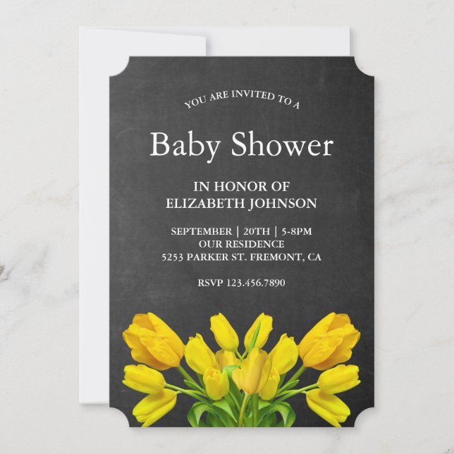 Bright Yellow Tulip Flowers Baby Shower Invitation (Front)