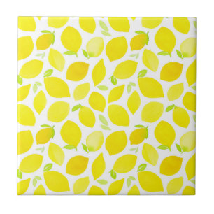 Bright Yellow Watercolor Lemon Pattern Tile