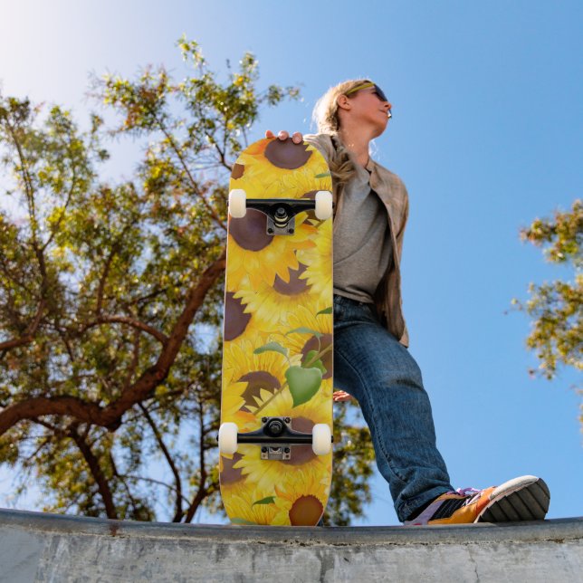 Bright Yellow Watercolour Sunflower Skateboard (Outdoor 1)