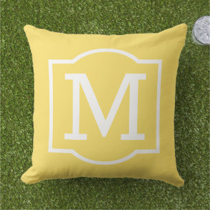 Bright Yellow White Bracket Monogram Cushion