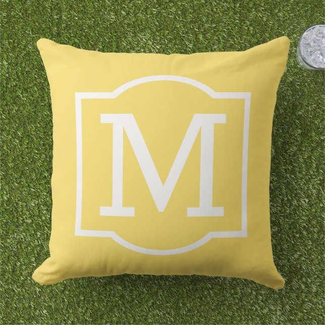 Bright Yellow White Bracket Monogram Cushion (Grass)