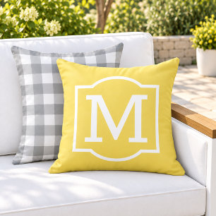 Bright Yellow White Bracket Monogram Cushion