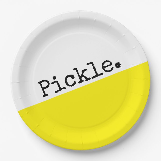 Bright Yellow White Colour Block Pickleball Motto Paper Plate (Front)