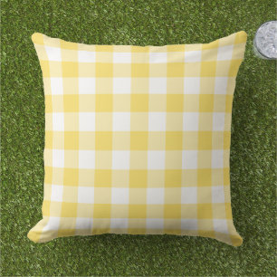 Bright Yellow White Gingham Plaid Check Cushion