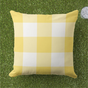 Bright Yellow White Large Gingham Check Cushion