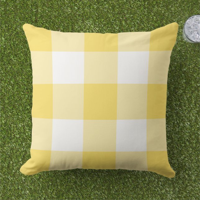 Bright Yellow White Large Gingham Check Cushion (Grass)