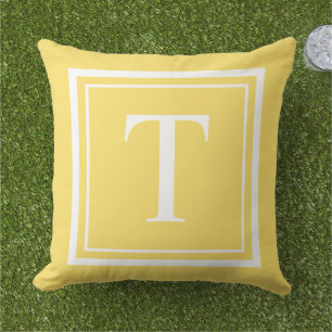 Bright Yellow White Square Frame Monogram Cushion