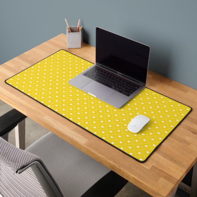 BRIGHT YELLOW WITH ROWS OF TINY WHITE HEARTS DESK MAT (Office 2)