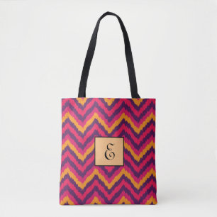 Bright Zigzag Colour Pattern Monogram Tote Bag