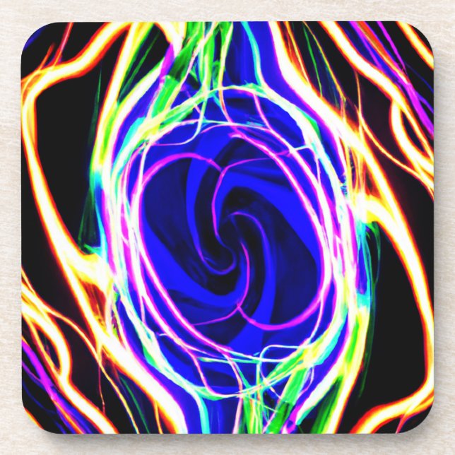 Brighten Up Your Space with Neon Patterns Coaster (Front)