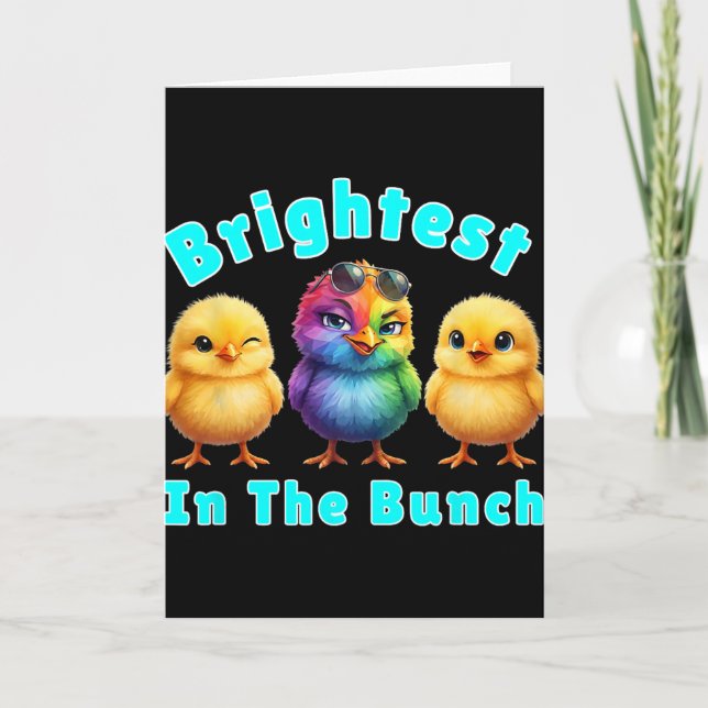 Brightest Chicken In The Bunch Rainbow Easter Pun  Card (Front)