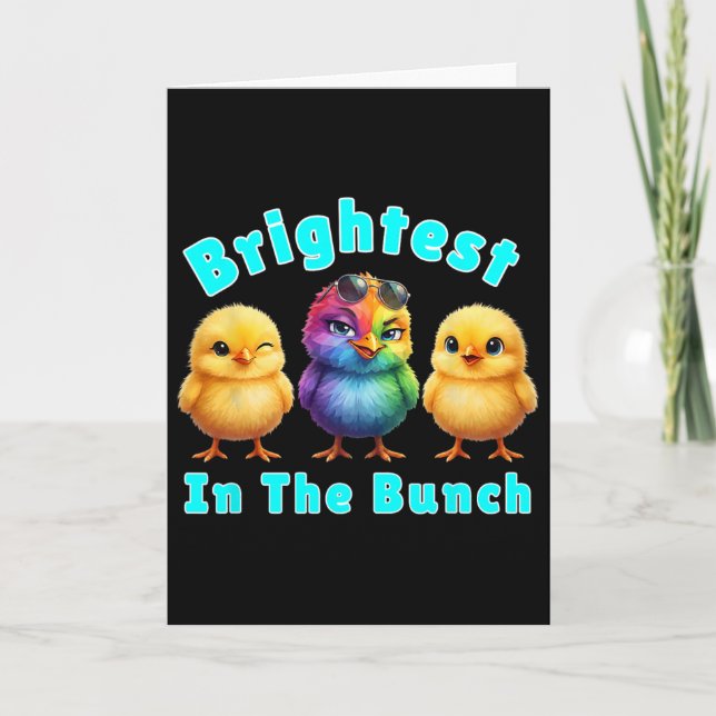 Brightest Chicken In The Bunch Rainbow Easter Pun  Card (Front)
