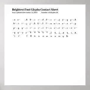 Brightest Script Font Glyphs Contact Sheet Poster