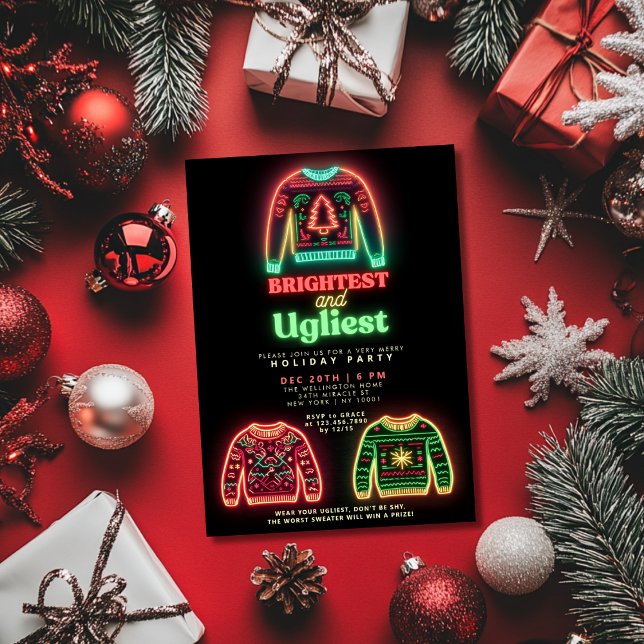 Brightest & Ugliest Ugly Sweater Christmas Party Invitation (Creator Uploaded)