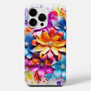 BRIGHTLY COLORED 3D LOOK FLOWERS iPhone 14 PRO MAX CASE