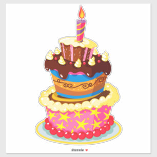 Brightly Colored Birthday Cake With Candle