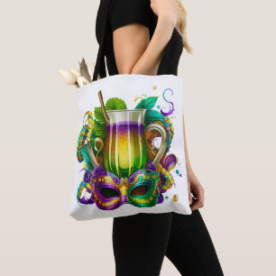 BRIGHTLY COLORED MARDI GRAS BEVERAGES TOTE BAG