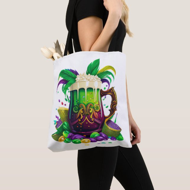 BRIGHTLY COLORED MARDI GRAS BEVERAGES TOTE BAG (Close Up)