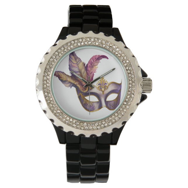 BRIGHTLY COLORED MARDI GRAS FACE MASKS WATCH (Front)