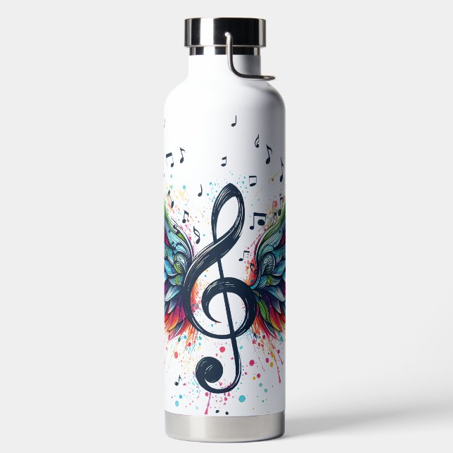 BRIGHTLY COLORED MUSICAL NOTES & CLEFT WATER BOTTLE (Left)
