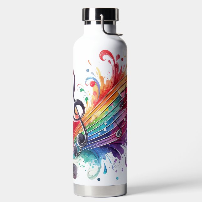BRIGHTLY COLORED MUSICAL NOTES & CLEFT WATER BOTTLE (Left)