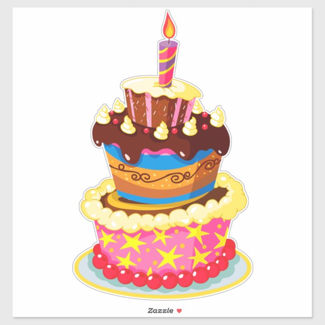 Brightly Coloured Birthday Cake With Candle (Sheet)
