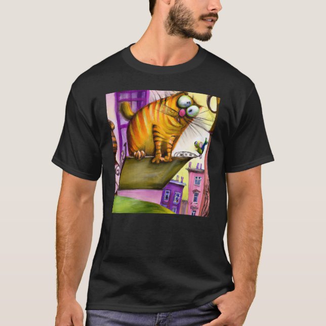 Brightly coloured cat artwork silly kitten T-Shirt (Front)