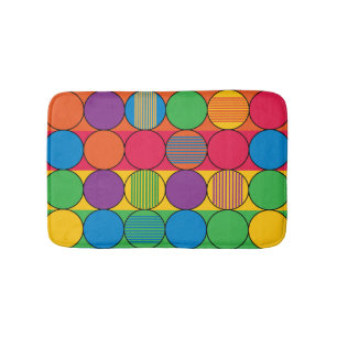 Brightly Coloured Circles and Stripes Bath Mat