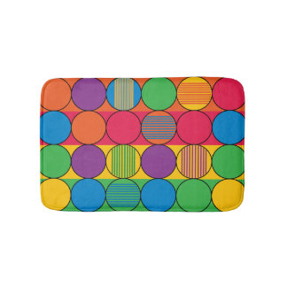 Brightly Coloured Circles and Stripes Bath Mat