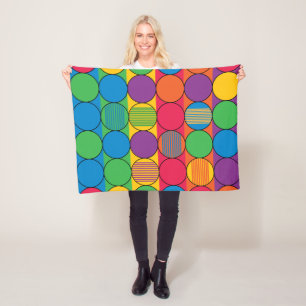 Brightly Coloured Circles and Stripes Fleece Blanket