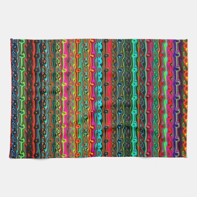 Brightly Coloured Crazy Colourful Abstract Pattern Tea Towel (Horizontal)