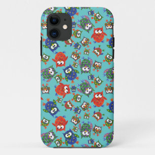Brightly Coloured Cute Owls on Turquoise Case-Mate iPhone Case