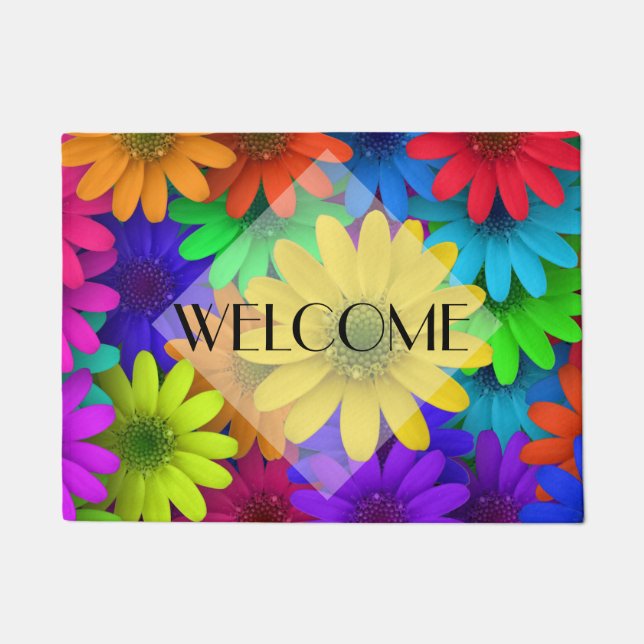 Brightly Coloured Daisies Doormat (Front)
