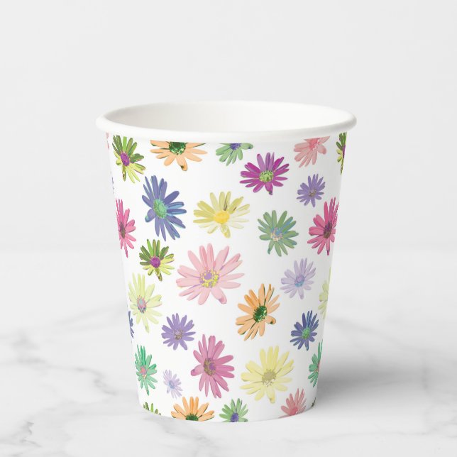 Brightly Coloured Daisy Paper Cups (Front)