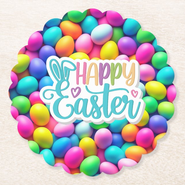 Brightly coloured Easter Egg/Spring  Paper Coaster (Front)