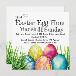 Brightly Coloured Easter Eggs Laying in the Grass Invitation