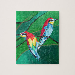 Brightly Coloured European Bee Eaters Geometric Ar Jigsaw Puzzle