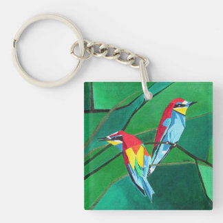 Brightly Coloured European Bee Eaters Geometric Ar Key Ring