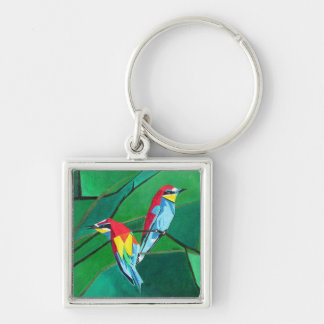 Brightly Coloured European Bee Eaters Geometric Ar Key Ring