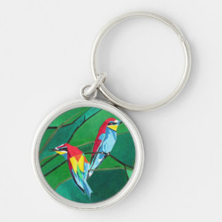 Brightly Coloured European Bee Eaters Geometric Ar Key Ring