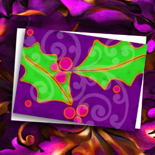 Brightly Coloured Holly Holiday Greeting Card