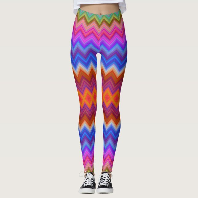 Brightly coloured leggings with a bold zigzag  (Front)