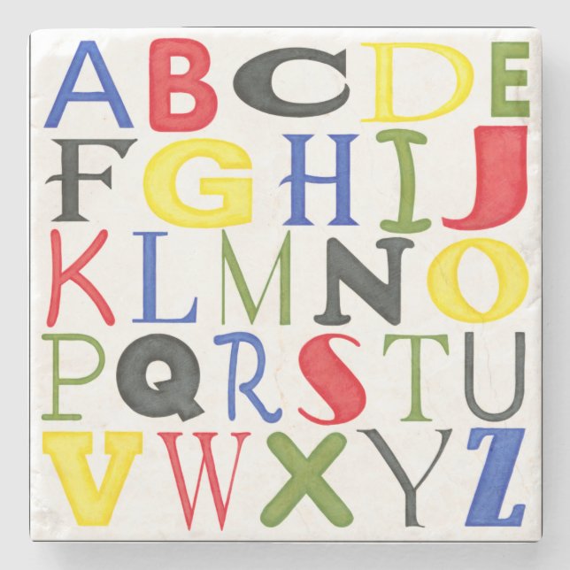 Brightly Coloured Letters by Megan Meagher Stone Coaster (Front)
