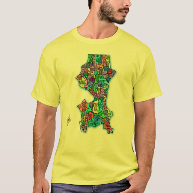 Brightly Coloured Map of Seattle T-Shirt (Front)