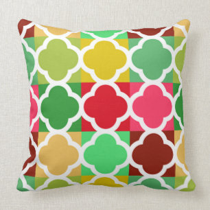 Brightly coloured Quilt style Quatrefoil patterns Cushion