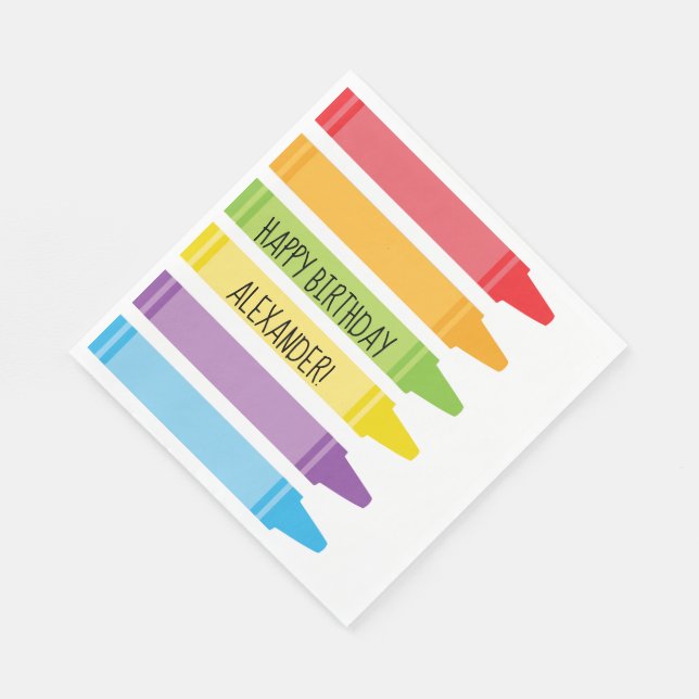 Brightly Coloured Rainbow Crayons Birthday Party Napkin (Corner)