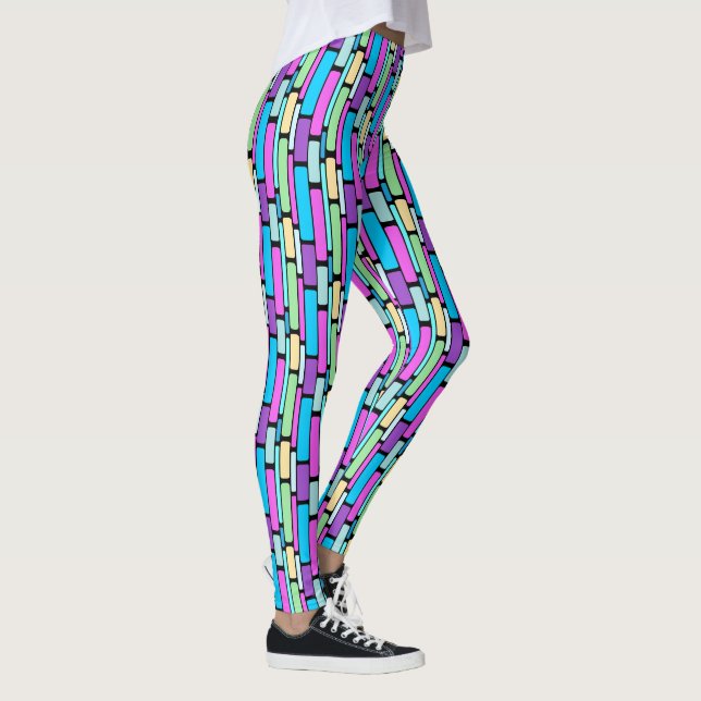 Brightly Coloured Retro Blocks Leggings (Right)