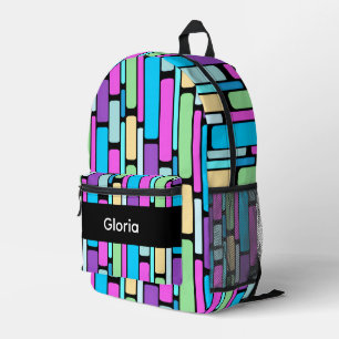 Brightly Coloured Retro Blocks Printed Backpack