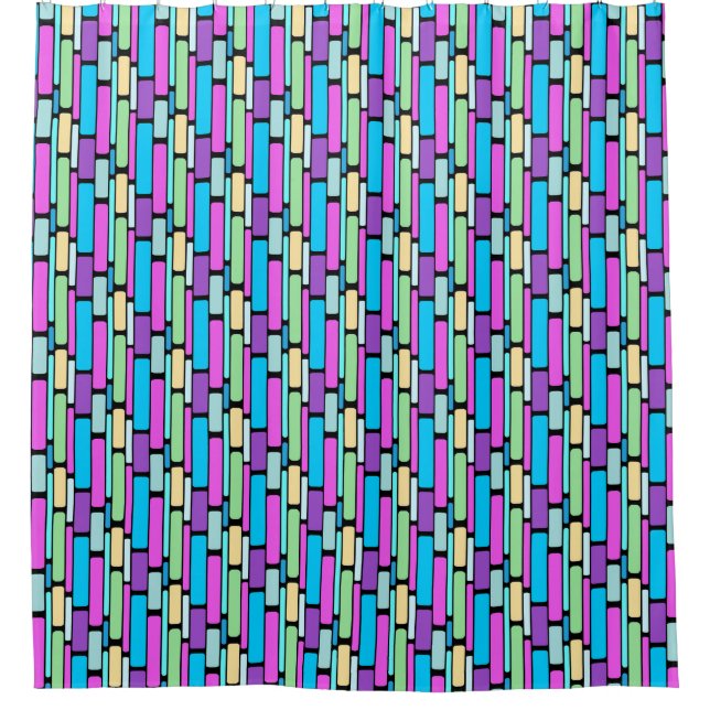 Brightly Coloured Retro Blocks Shower Curtain (Front)